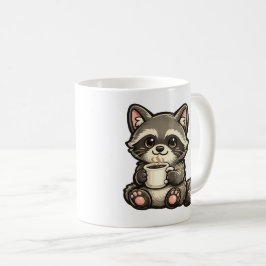 Caneca De Café Guaxinim Fofo com Café – Animal Kawaii Aconchegant