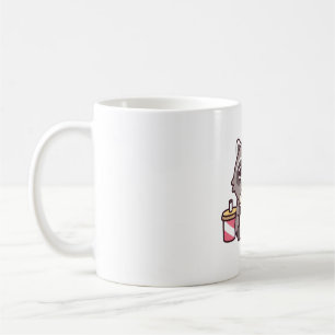 Caneca De Café Guaxinim Fofo Comendo Pipoca e Bebendo Refrigerant