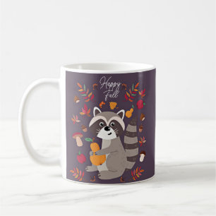 Caneca De Café Guaxinim fofo de outono com texto personalizado