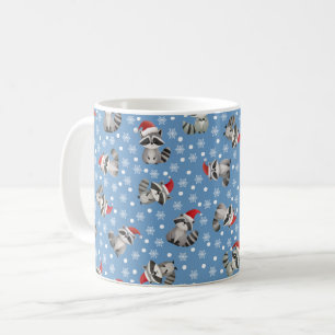 Caneca De Café Guaxinins de Natal & Flocos de Neve em Azul