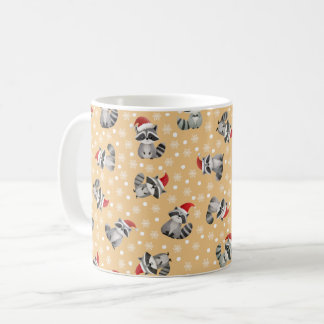 Caneca De Café Guaxinins de Natal & Flocos de Neve em Laranja Cla