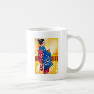 Caneca De Café Gueixa japonesa com quimono azul