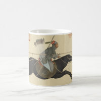 Guerreiro Chinês Antigo Cavalgando em Cavalo Preto