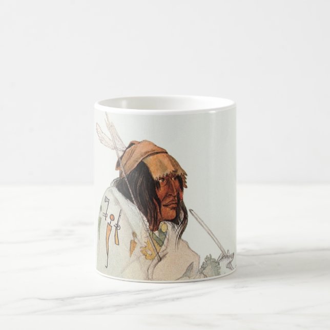 Caneca De Café Guerreiro Indiano com Pipe Retrato de Karl Bodmer (Centro)