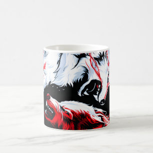 Caneca De Café Guerreiro Lobo Cósmico Vermelho Branco
