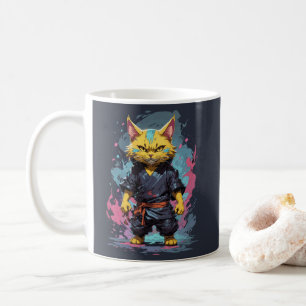 Caneca De Café Guerreiro Ninja Gato Amarelo com Aquarela Legal