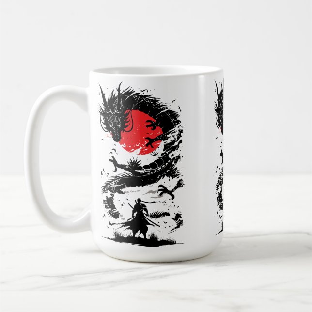 Caneca De Café Guerreiro Samurai e Batalha de Dragão (Esquerda)