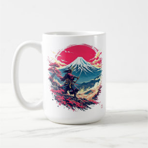 Caneca De Café Guerreiro Samurai no Monte Fuji Arte Japonesa 