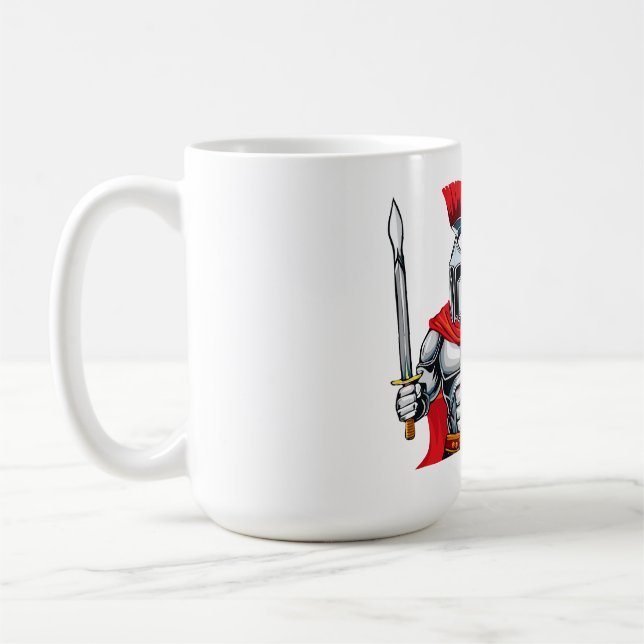 Caneca De Café guerreiro segurando espada e escudo pronto para a  (Esquerda)