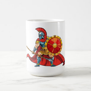 Caneca De Café guerreiro segurando lança e escudo