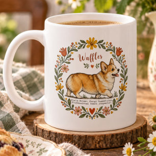 Caneca De Café Guirlanda Botânica Personalizada de Corgi Adorável