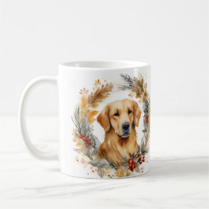 Caneca De Café Guirlanda de Natal com Cachorro Golden Retriever F