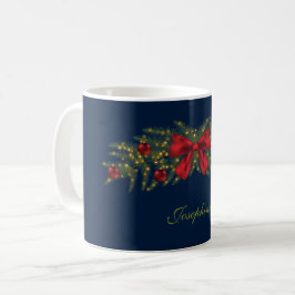 Caneca De Café Guirlanda de Natal Com um Laço Vermelho e Enfeites