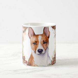 Caneca De Café Guirlanda de Natal do Basenji Pupila Festiva