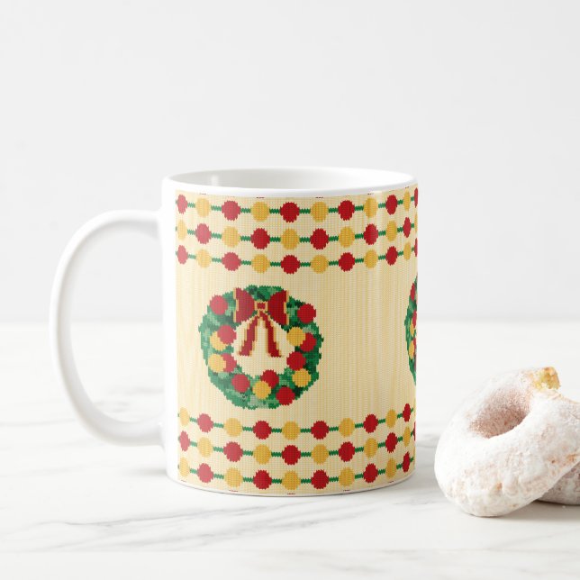 Caneca De Café Guirlanda de Natal em Tricô (Com Donut)