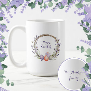 Caneca De Café Guirlanda de Páscoa em Aquarela Lavanda Ovos Coelh