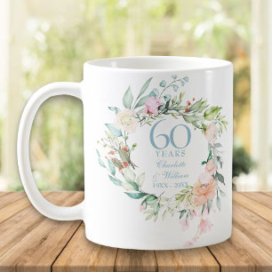 Caneca De Café Guirlanda de Rosas Country para Aniversário de 60/