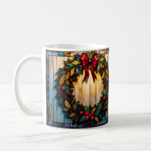 Caneca De Café Guirlanda em estilo de vitral Feliz Natal