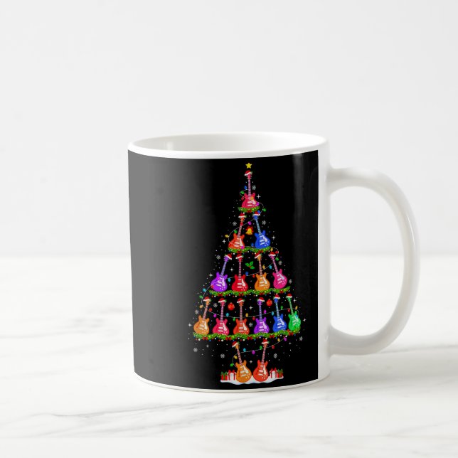 Caneca De Café Guitar Christmas Tree Lights Funny Xmas Pajamas Gu (Direita)