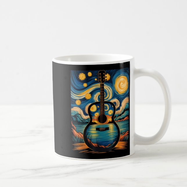 Caneca De Café Guitar Lake Starry Night Music Guitarist Van Gogh  (Direita)