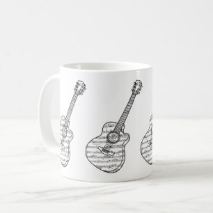 Caneca De Café Guitarra e Notas Musicais