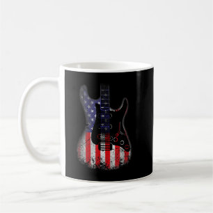 Caneca De Café Guitarra Retro Bandeira dos EUA Envelhecida 4 de J