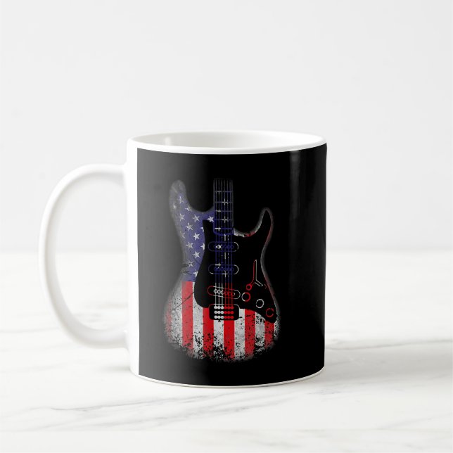 Caneca De Café Guitarra Retroativa Bandeira Americana Afastada 4  (Esquerda)