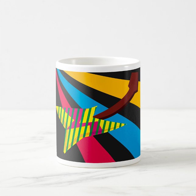 Caneca De Café Guitarra Vibrante com Listras Geométricas (Criador carregado)