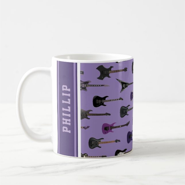 Caneca De Café 💜 Guitarras elétricas roxas, com nome (Esquerda)
