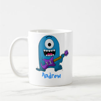 Caneca De Café Guitarrista azul bonito do monstro