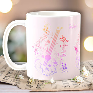 Caneca De Café Guitarrista Jogadora De Violão Nome Rosa Para Ela