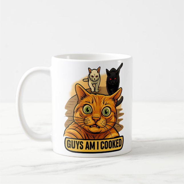 Caneca De Café Guys Am I Cooked? Funny Cat Meme Panic Reaction (Esquerda)