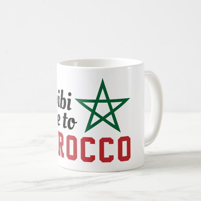 Caneca De Café Habibi Vem Para Marrocos Bandeira Estrela Verde (Frente Esquerda)