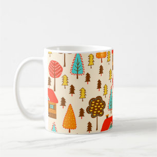 Caneca De Café Habitações, Floresta Vintage, Padrão Sem Costura