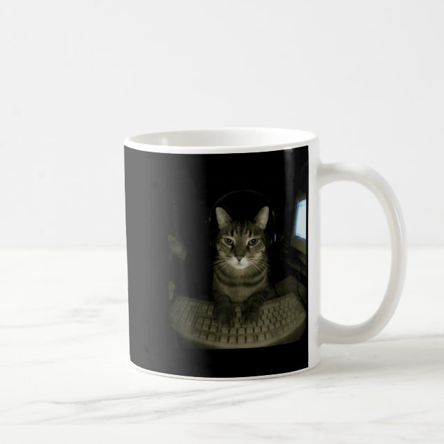 Caneca De Café Hacker Cat Meme Funny Computer Cat Kitten Gamer Ca (Direita)