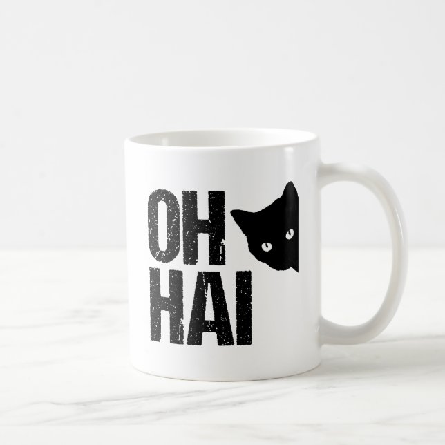 Caneca De Café Hai Engraçado Cat (Direita)