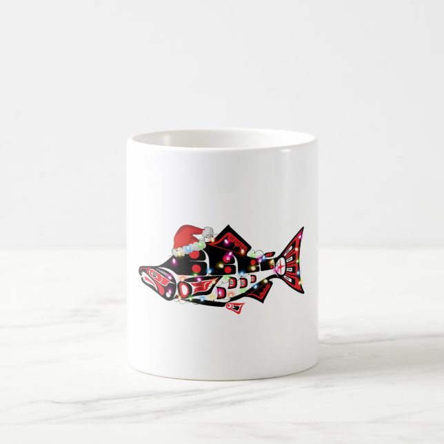 Caneca De Café Haida Salmon Spirit Animal Com Luzes De Natal (Centro)
