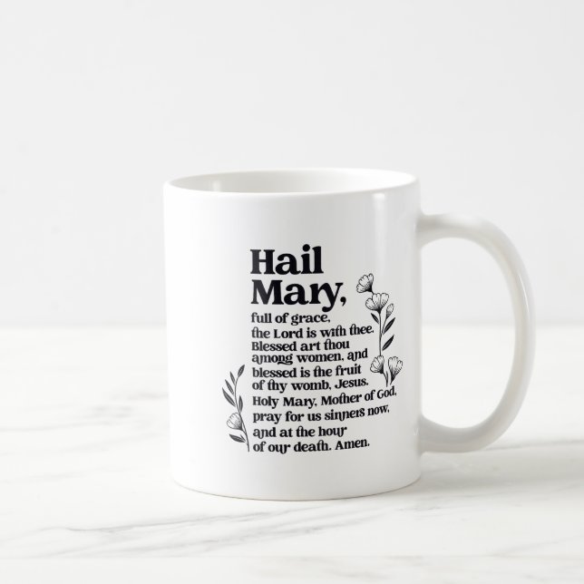 Caneca De Café Hail Mary Prayer Marian Floral Christian Blessed M (Direita)