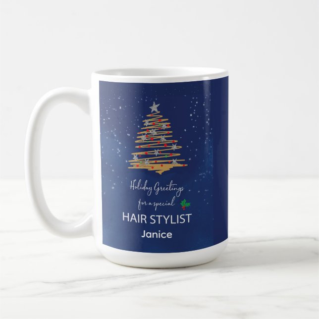 Caneca De Café Hair Stylist Obrigado Marinho Enfeites de natal (Esquerda)