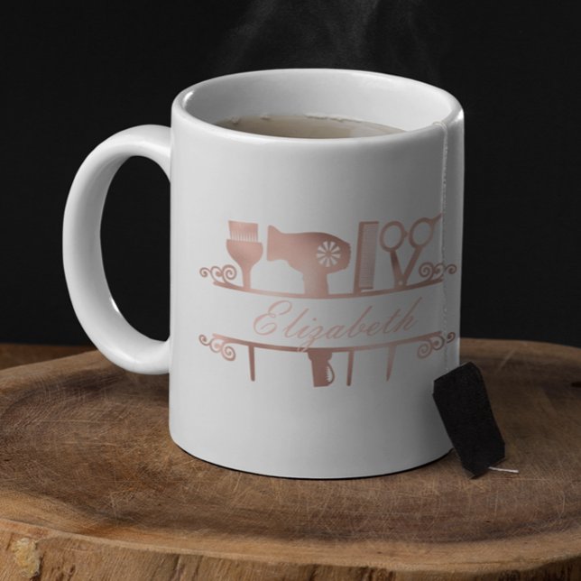 Caneca De Café Hairstylist Hair Salon Monograma Rosa (Criador carregado)