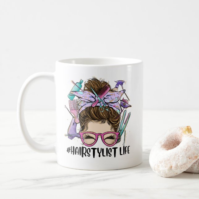 Caneca De Café Hairstylist Life Messy Bun Hair Salon Hairdresser (Com Donut)
