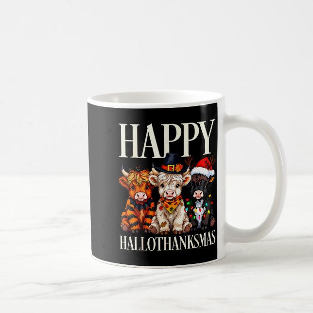 Caneca De Café Hallothanksmas Highland Cow Halloween Thanksgiving (Direita)