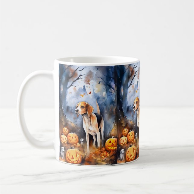 Caneca De Café Halloween American English Foxhound Com Pumpkins (Esquerda)