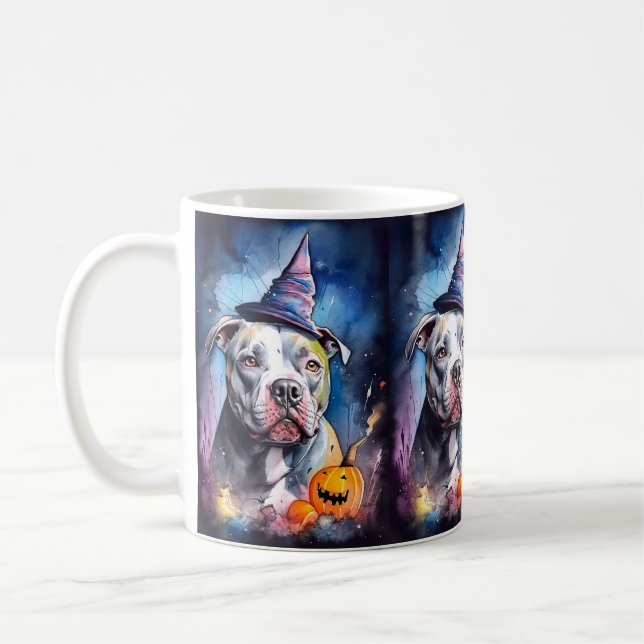 Caneca De Café Halloween American Staffordshire Com Pumpkins (Esquerda)