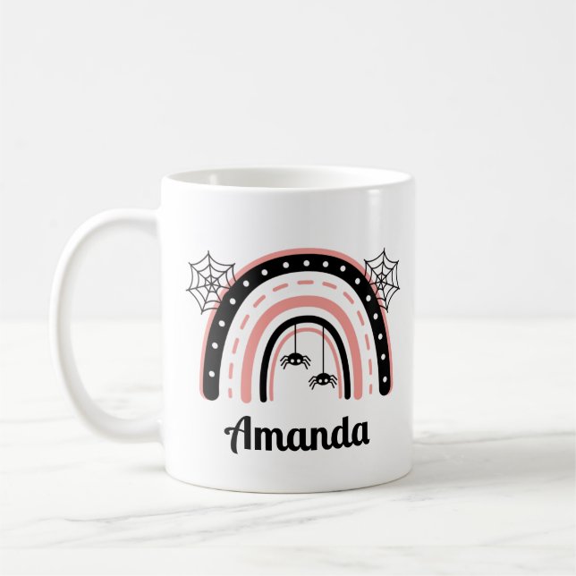 Caneca De Café Halloween Arco-íris Boho Personalizado (Esquerda)