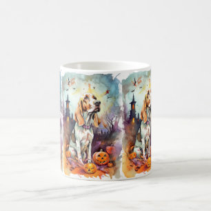 Caneca De Café Halloween Basset Hound Com Pumpkins Assustado