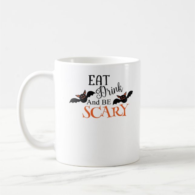 Caneca De Café Halloween Bats Be Scary Funny Meme (Esquerda)