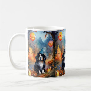 Caneca De Café Halloween Bernese de Montanha Com Abóboras Assusta
