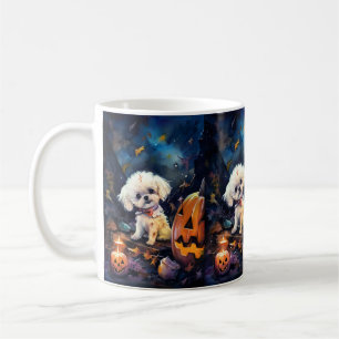 Caneca De Café Halloween Bichon Frise Com Pumpkins Assustado