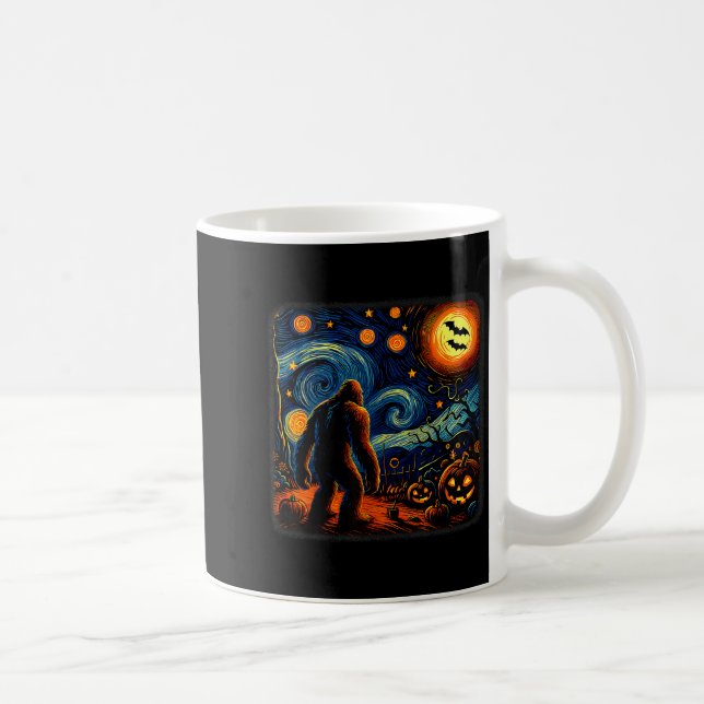 Caneca De Café Halloween Bigfoot Starry Night Van Gogh Sasquatch  (Direita)